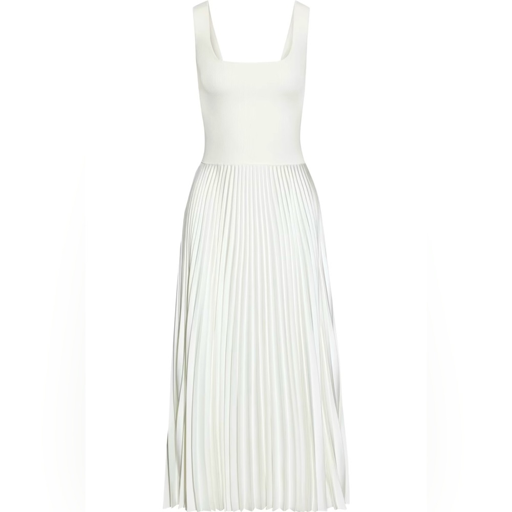 THEORY
Ribbed-knit and pleated satin-crepe midi dress